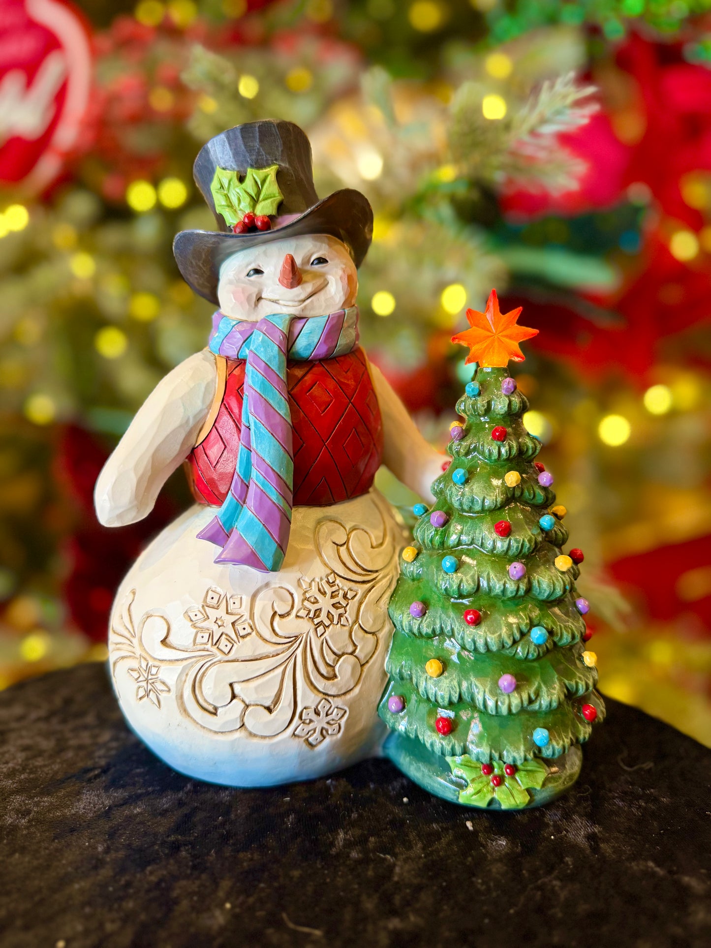 JIM SHORE SNOWMAN WITH VINTAGE LED TREE 6017016