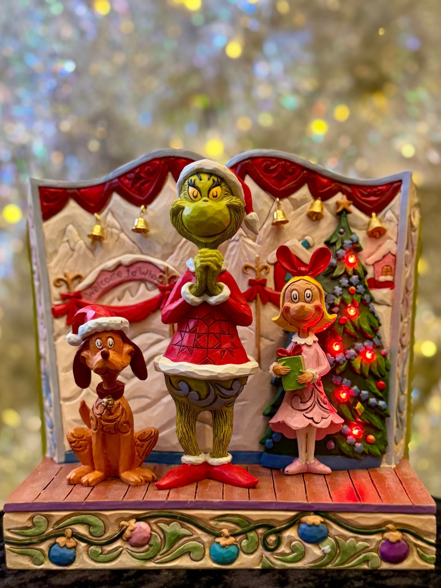 JIM SHORE GRINCH - GRINCH WITH MAXY AND CINDY LED 6017056