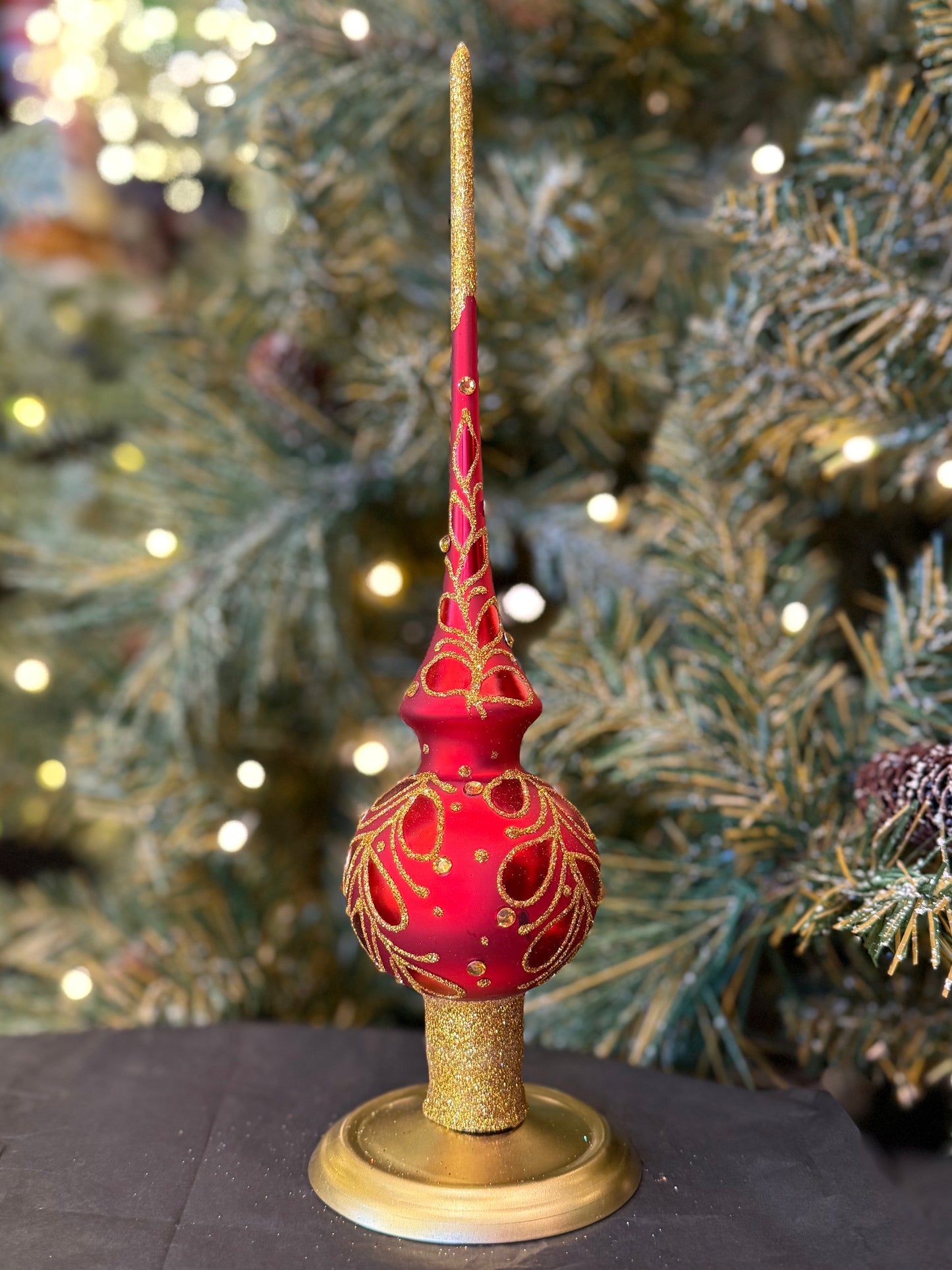 Red Paisley Glass Finial Tree Topper