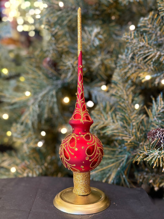Red Paisley Glass Finial Tree Topper BBB-367