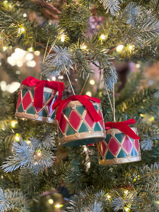 SET OF 3 RED & GREEN DRUMS HANGING ORNAMENT FXZ006