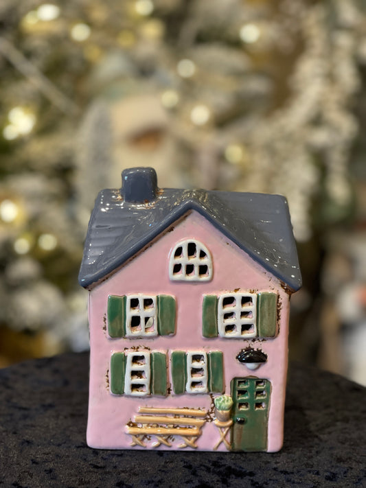 STONEWARE TEALIGHT HOUSE - BENCH SEAT COTTAGE LH106