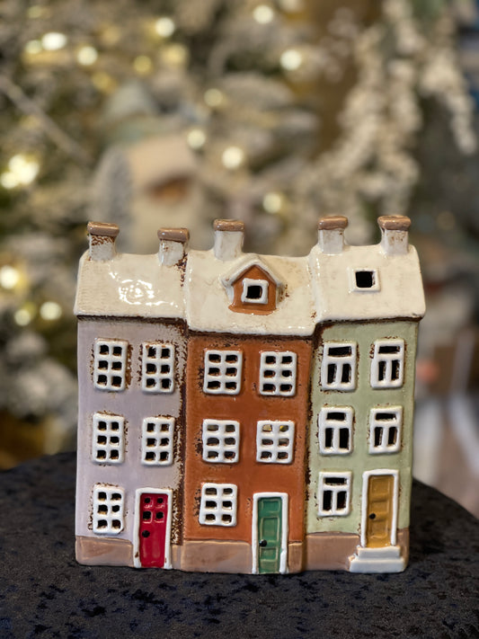 STONEWARE VILLAGE TEALIGHTHOUSE - RUSTIC TRIPLE HOUSE LH092