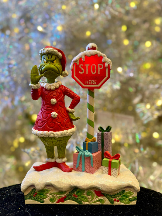 JIM SHORE = GRINCH WITH LED STOP SIGN 6017063