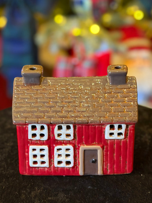 STONEWARE VILLAGE TEALIGHT HOUSE - Nordgard Torp Red Cottage YA0102