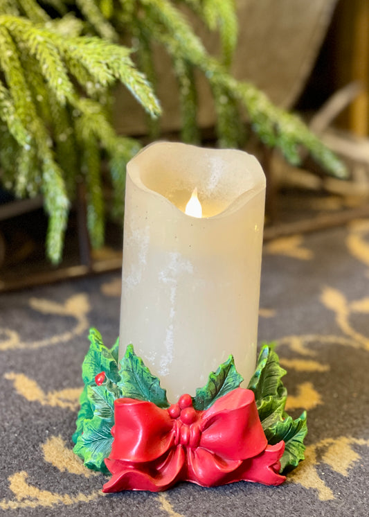Holly Red Bow Candle Holder SXA908