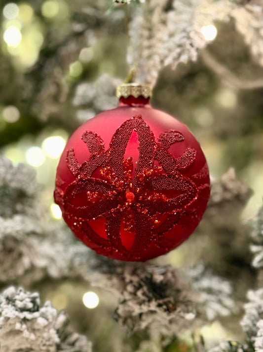 RED EMBELLISHED BEAD GLASS BAUBLE EXR013