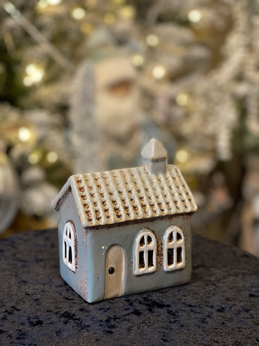 STONEWARE VILLAGE TEALIGHT HOUSE - ARCHED WINDOW COTTAGE LH096