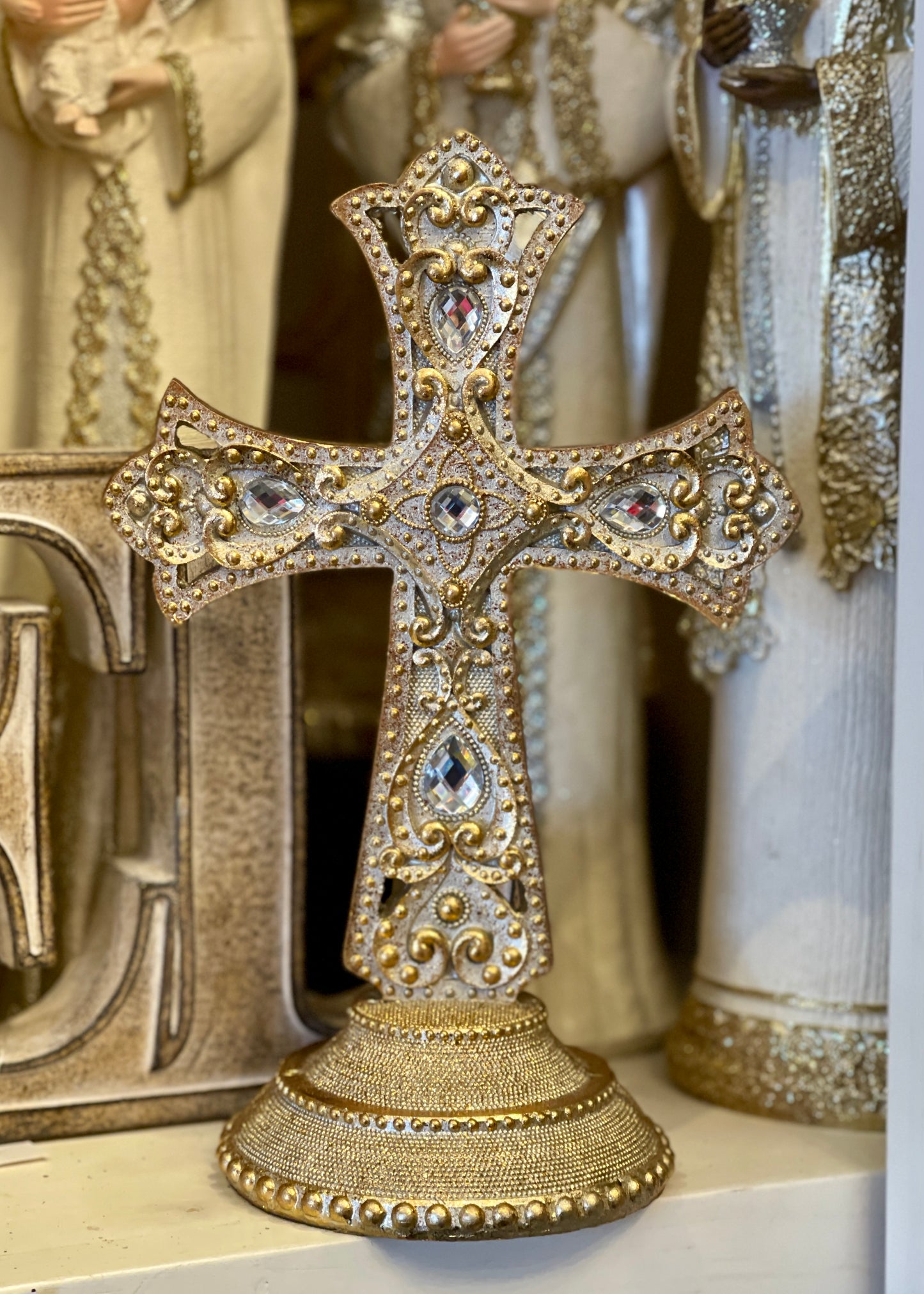 23cm Jewelled Standing Cross SSW426