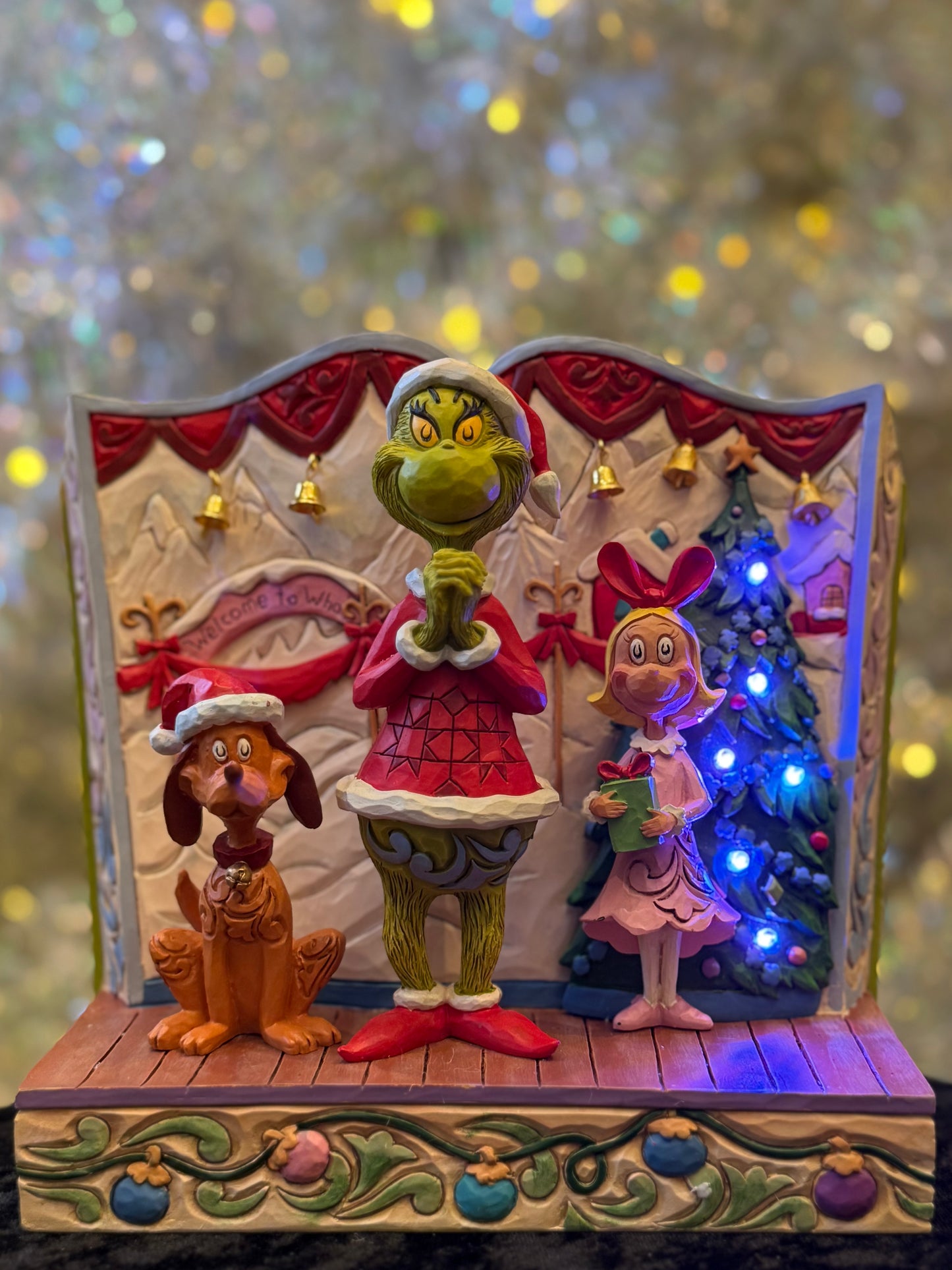 JIM SHORE GRINCH - GRINCH WITH MAXY AND CINDY LED 6017056