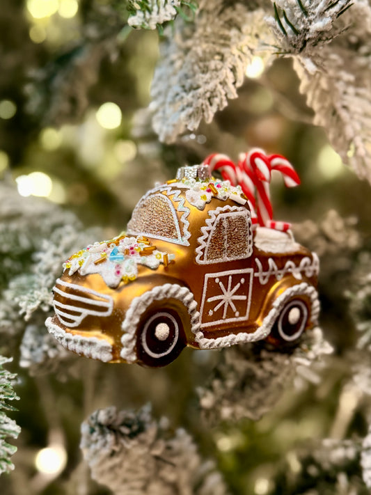 GLASS GINGERBREAD TRUCK HANGING ORNAMENT 4520861