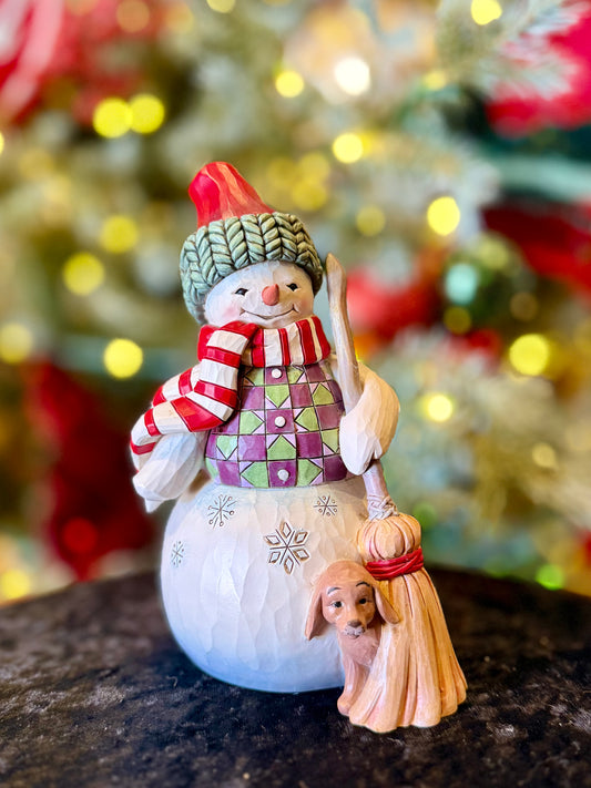 JIM SHORE HWC - SNOWMAN WITH DOG SWEPT IN LOVE 6017014