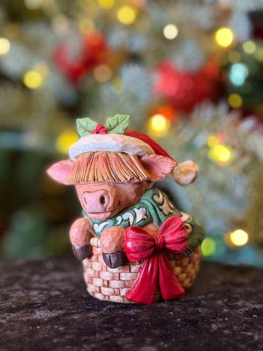 JIM SHORE HWC - MINI HIGHLAND COW IN BASKET 6017278
