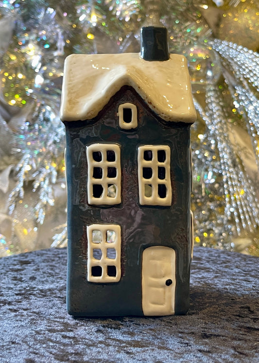 STONEWARE VILLAGE TEALIGHT HOUSE - NAVY COTTAGE LH056