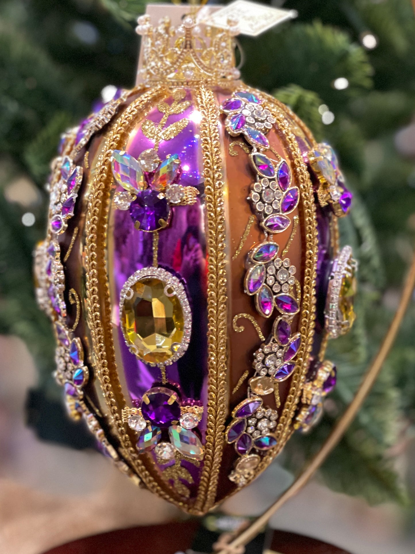 MARK ROBERTS FABERGE JEWEL COPPER/PURPLE EGG 7.5 INCH ORNAMENT 36-54342