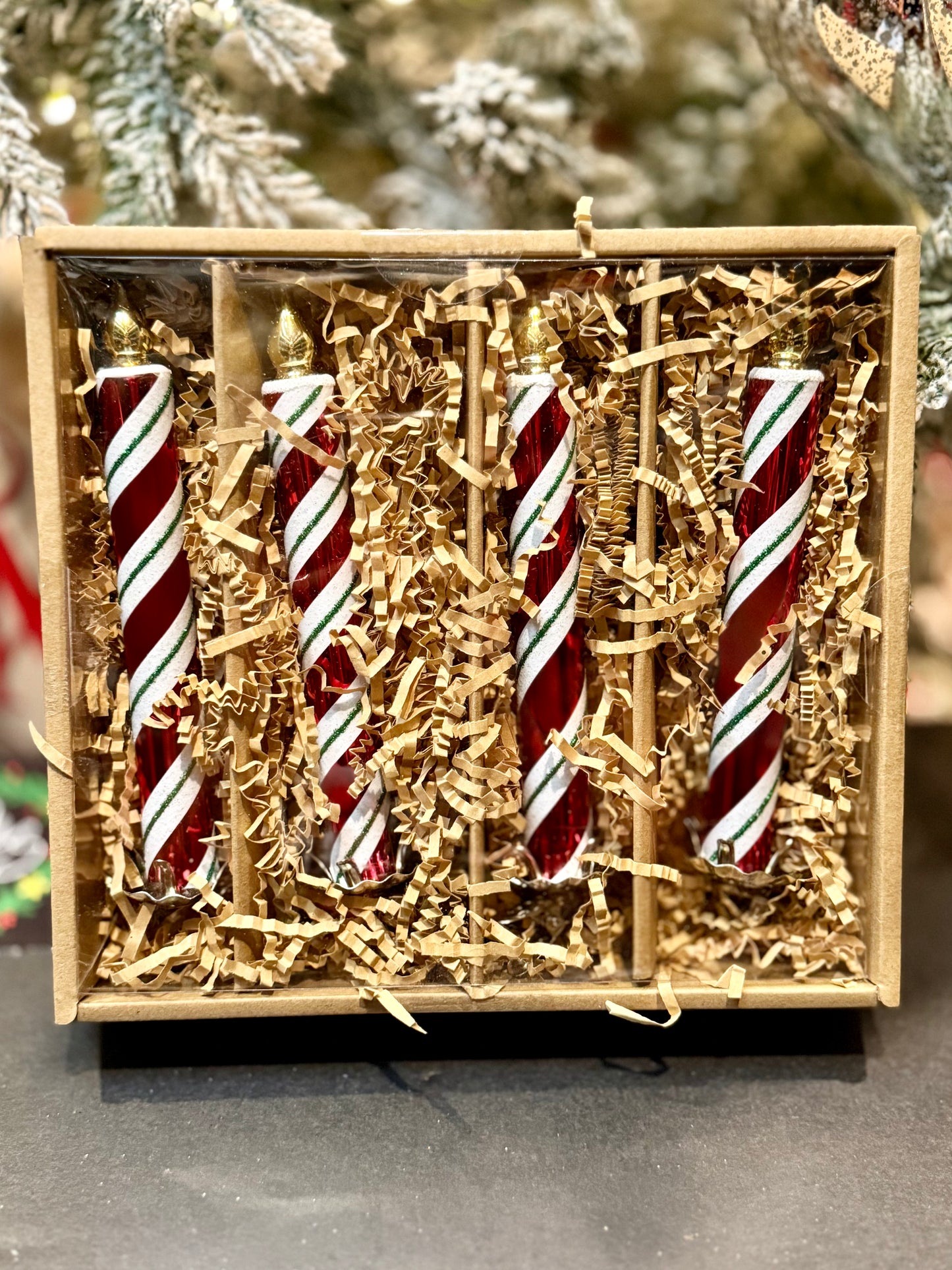 BOX OF 4 STRIPED GLASS CLIP ON CANDLE ORNAMENTS 4520883