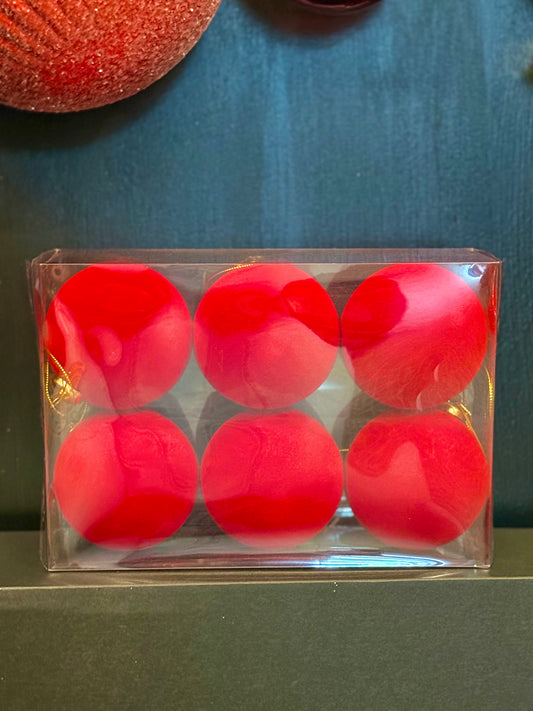 6PK RED FLOCKED BAUBLES EXM026