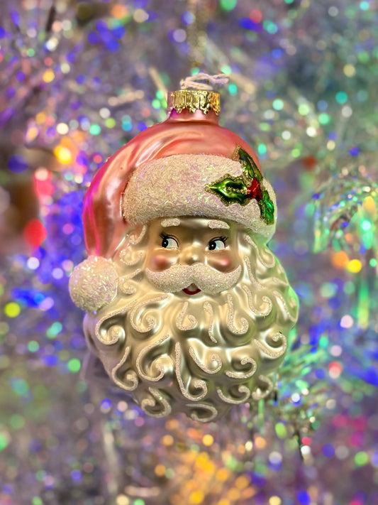 PINK SANTA HEAD GLASS ORNAMENT 4552889