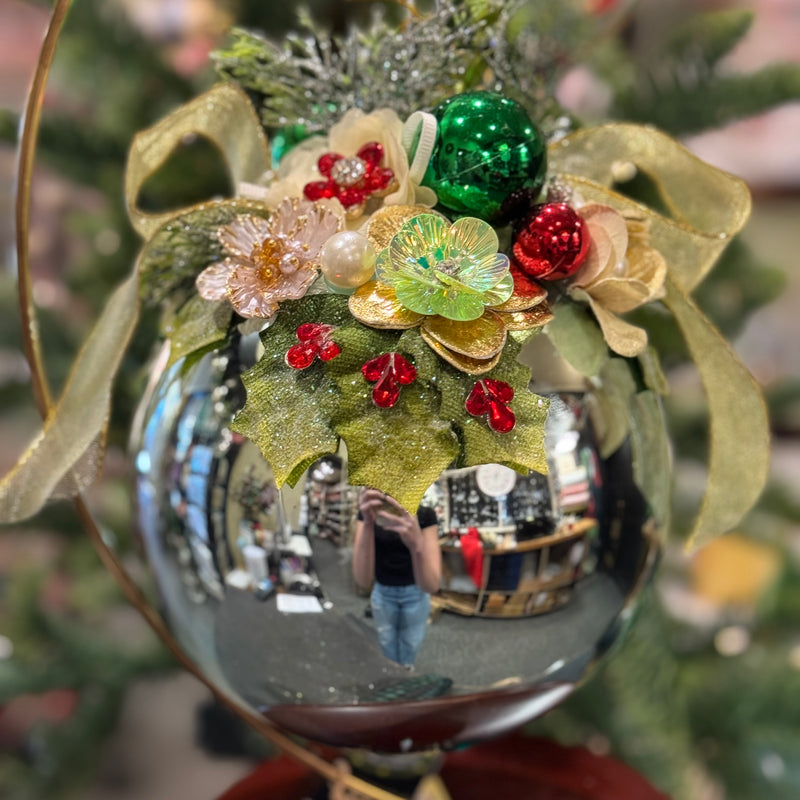MARK ROBERTS FLORAL JEWELED SHINY BLUE 7.5 INCH ROUND ORNAMENT 36-54322