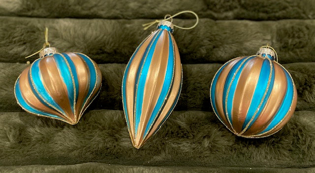 GLASS BAUBLE TEAL BRONZE SET OF 3 XGFNRT3