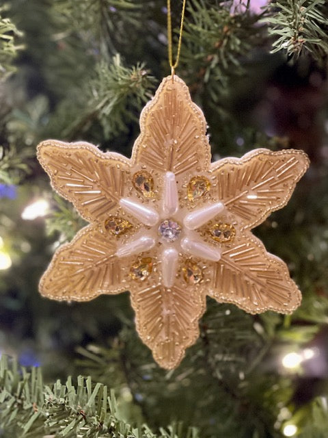 GOLD EMBROIDERED JEWEL SNOWFLAKE HANGING ORNAMENT DCL005