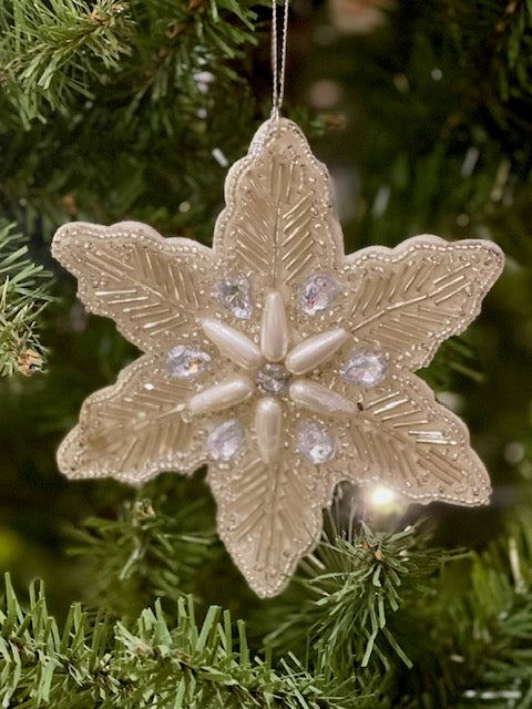 CHAMPAGNE EMBROIDERED JEWEL SNOWFLAKE HANGING ORNAMENT DCL004