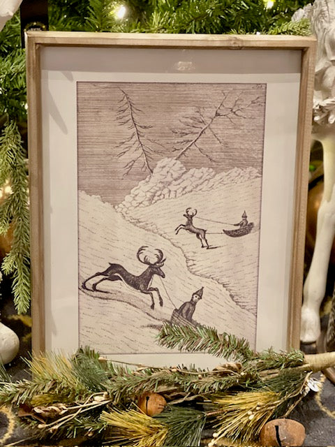 VINTAGE ETCHING - SLEIGH MUCH FUN FRAMED PRINT HF0034