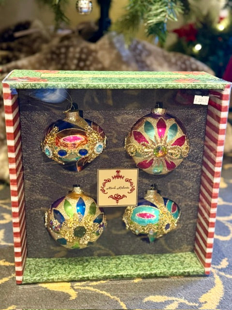 MARK ROBERTS - VENETIAN JEWELED SET OF 4 BOXED ORNAMENTS 36-61402
