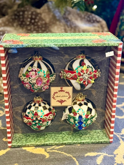 MARK ROBERTS - TIMELESS JEWELED SET OF 4 BOXED ORNAMENTS 36-61404