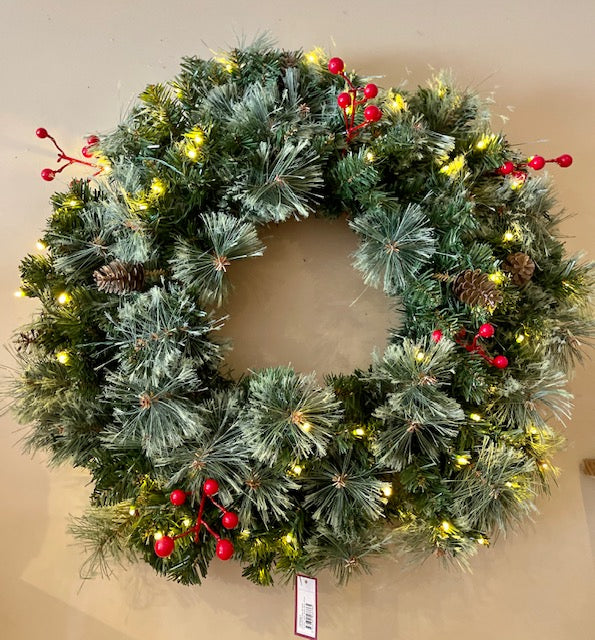 BRISTLE BERRY CHRISTMAS WREATH WITH MULTI FUNCTION LIGHTS 61CM OPBB61