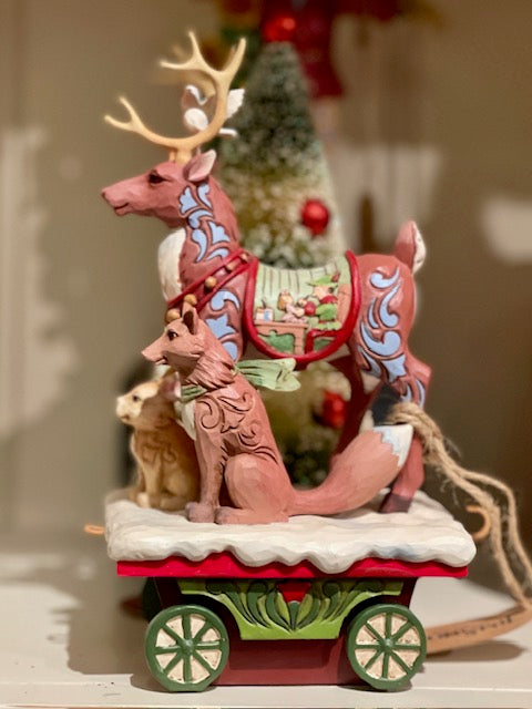 JIM SHORE HEARTWOOD CREEK - REINDEER WITH TRAIN CARRIAGE 6009695