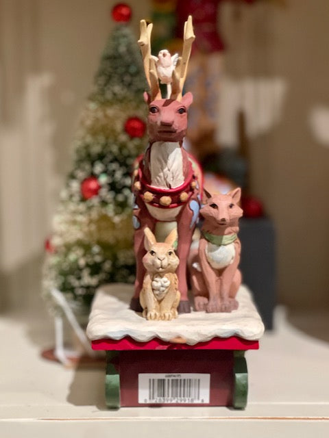 JIM SHORE HEARTWOOD CREEK - REINDEER WITH TRAIN CARRIAGE 6009695