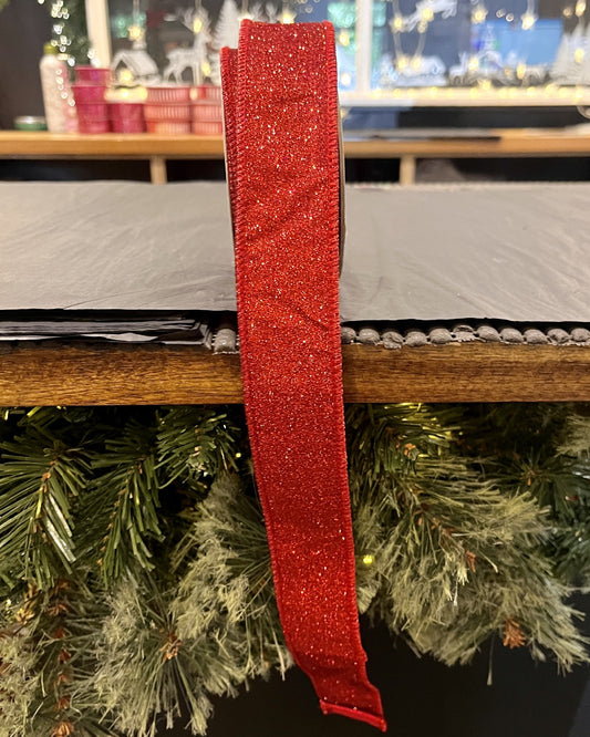 RED GLITTER 1.5 INCH WIRE EDGED RIBBON ROM098