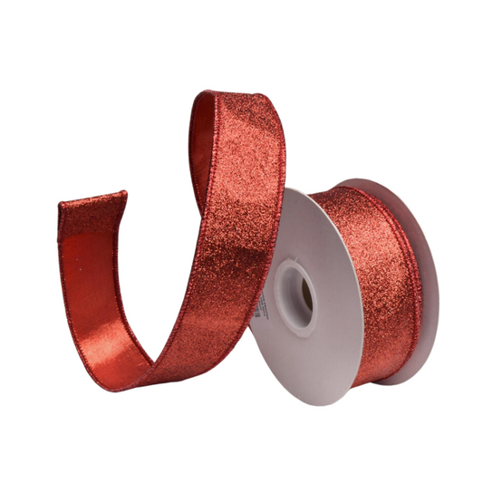 RED GLITTER 1.5 INCH WIRE EDGED RIBBON ROM098