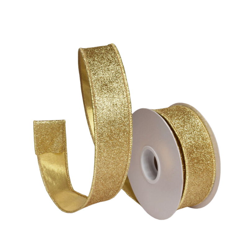 GOLD GLITTER 1.5 INCH WIRE EDGED RIBBON ROM102