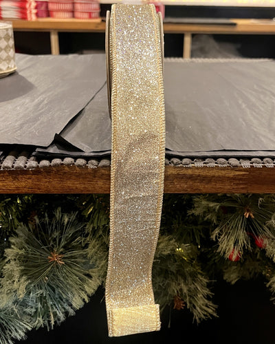 CHAMPAGNE GOLD GLITTER 1.5 INCH WIRE EDGED RIBBON ROM100