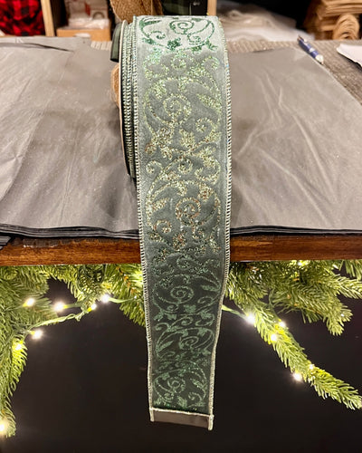 64MM SAGE PAISLEY GLITTER RIBBON ROM009
