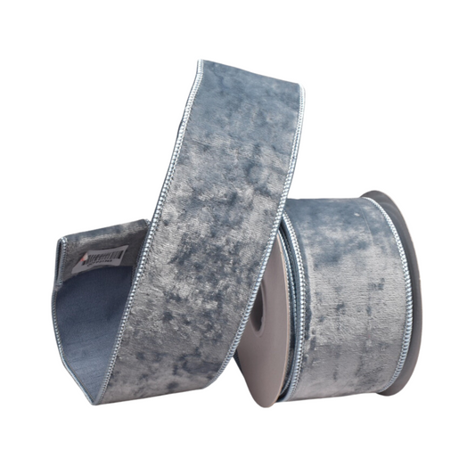 FROST BLUE VELVET 2.5 INCH WIRE EDGED RIBBON ROM088