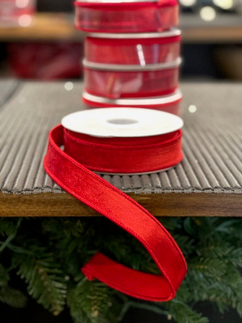 RED VELVET 1 INCH WIRE EDGED RIBBON ROM040