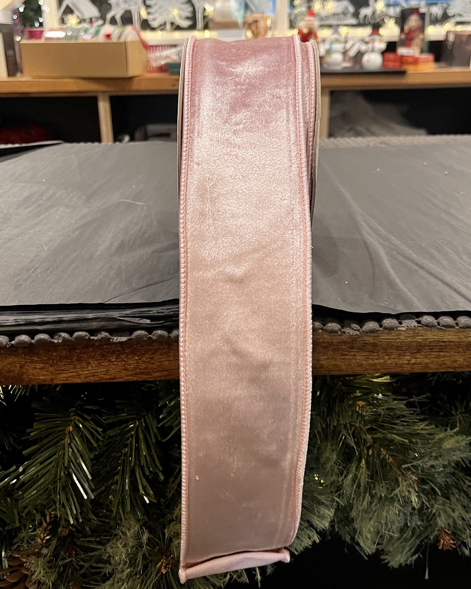 PINK VELOUR 2.5 INCH WIRE EDGE RIBBON ROM018