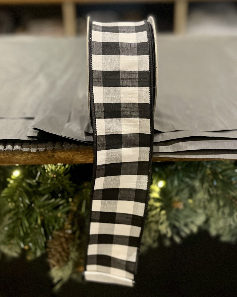 BLACK & WHITE FARMHOUSE CHECK 2.5 INCH RIBBON ROM074