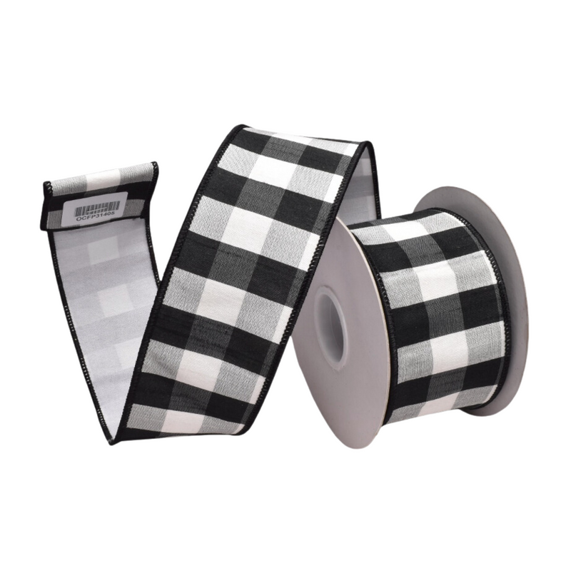 BLACK & WHITE FARMHOUSE CHECK 2.5 INCH RIBBON ROM074