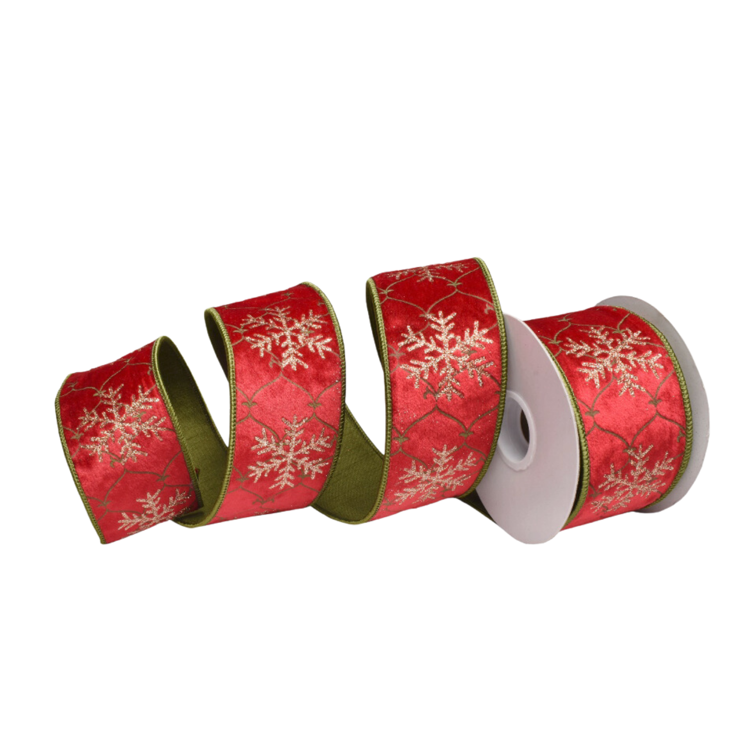 RED VELOUR WITH GOLD SNOWFLAKE PRINT 2.5 INCH RIBBON ROM052