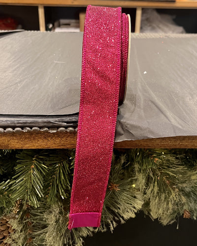 FUSCHIA GLITTER 1.5 INCH WIRE EDGE RIBBON ROM065