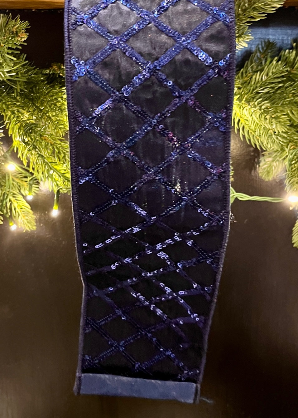 100mm Navy Sequin Ribbon SOM425