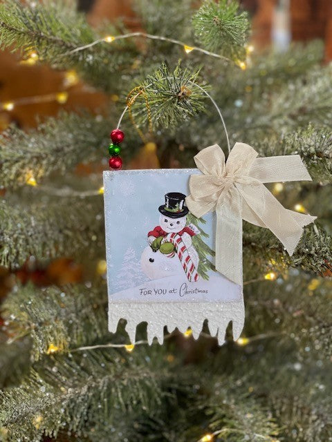 RETRO SNOWMAN POSTCARD ORNAMENT - FOR YOU
