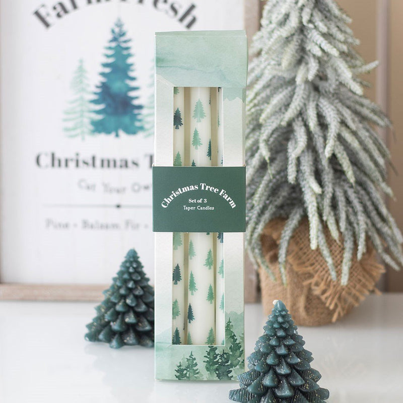 Set of 3 White Fir Tree Taper Candles WO16326
