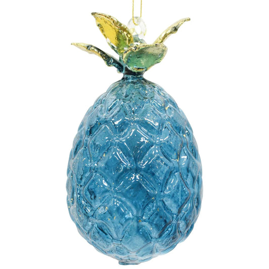PRUSSIAN BLUE MERCURY GLASS PINEAPPLE HANGING ORNAMENT HP9033-4