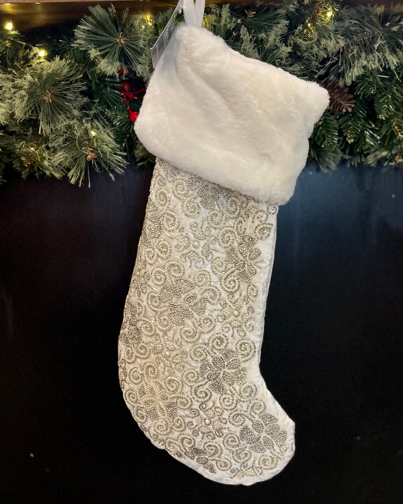 FUR CUFF IVORY HAND BEADED STOCKING