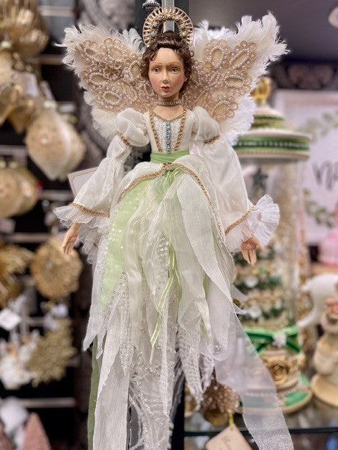 EVERGREEN LANE -22" POSABLE ANGEL PALE GREEN RIBBON